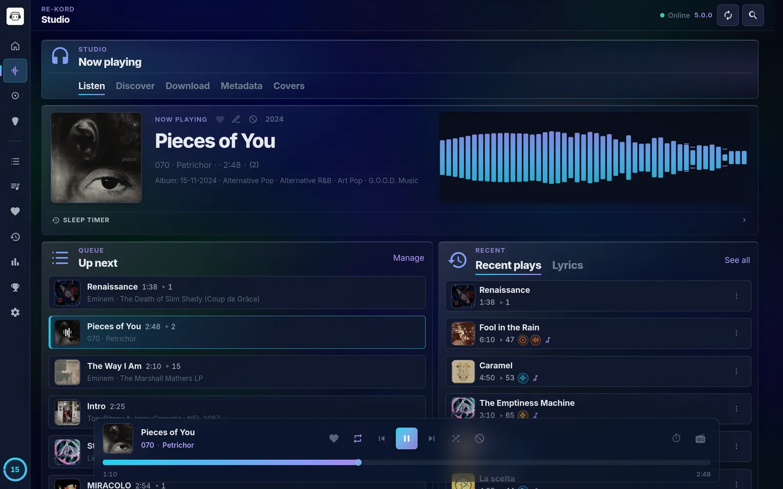 RE-KORD 5 Studio › Listen in a custom theme with a background image and glass surfaces